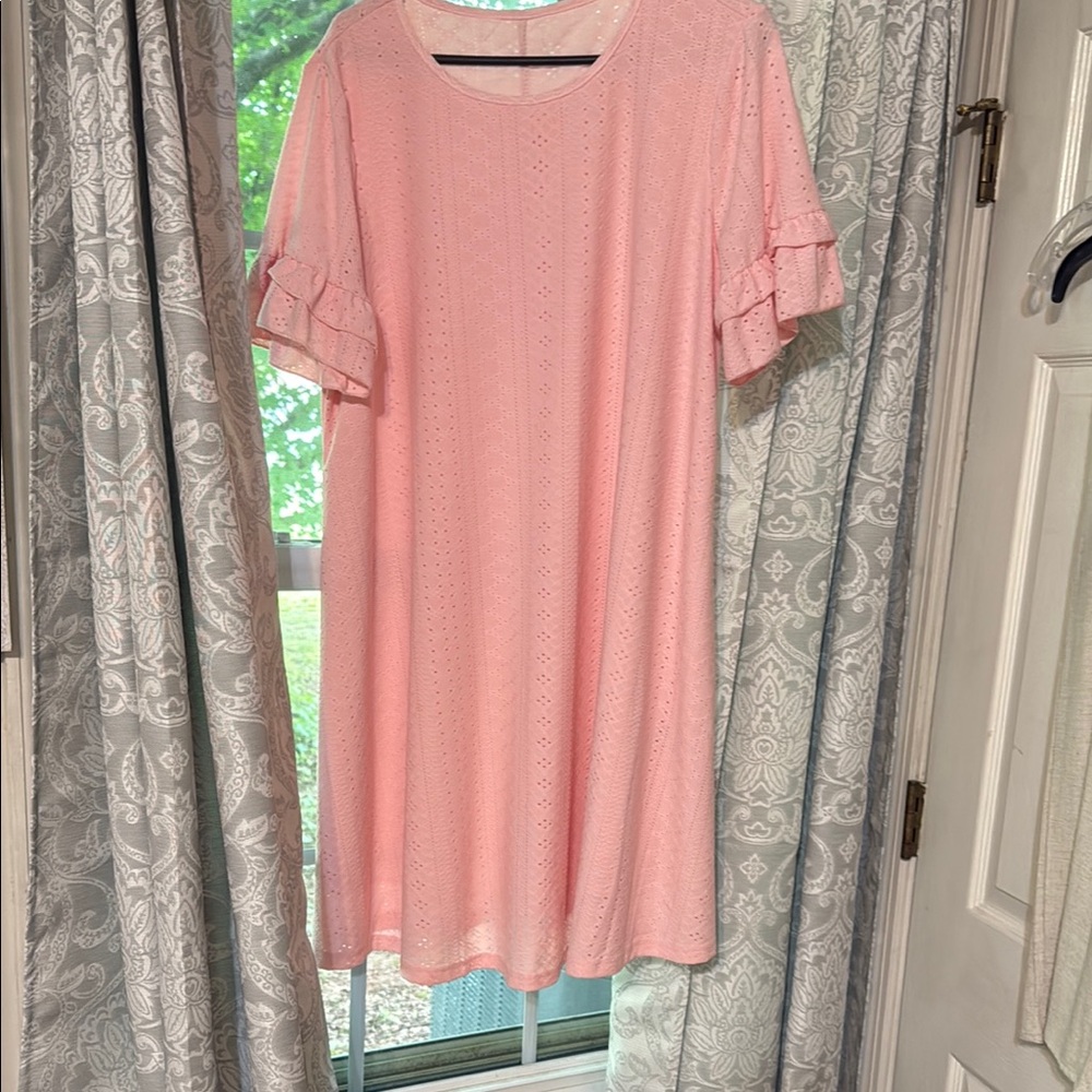 SHEIN Pink Ruffle Sleeve Midi Dress